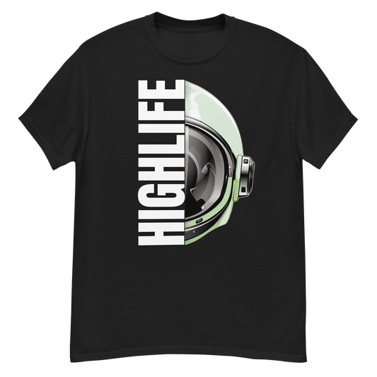 Limited Edition Highlife Astronaut T-Shirt front view with cosmic design black