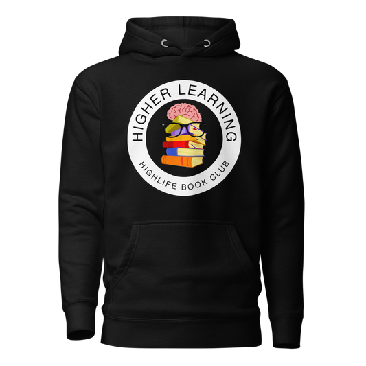 Higher Learning Highlife Book Club Hoodie front view with book-inspired design Black