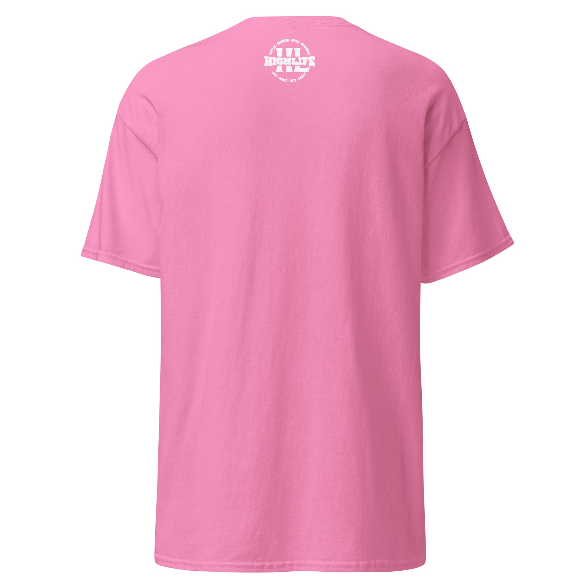 Highlife Mindfulness T-Shirt Back View Showing Logo Detail Pink