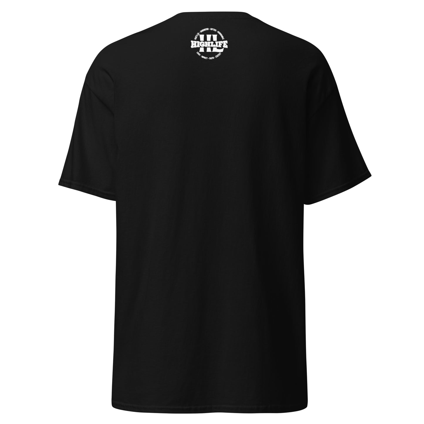 Highlife Mindfulness T-Shirt Back View Showing Logo Detail Black