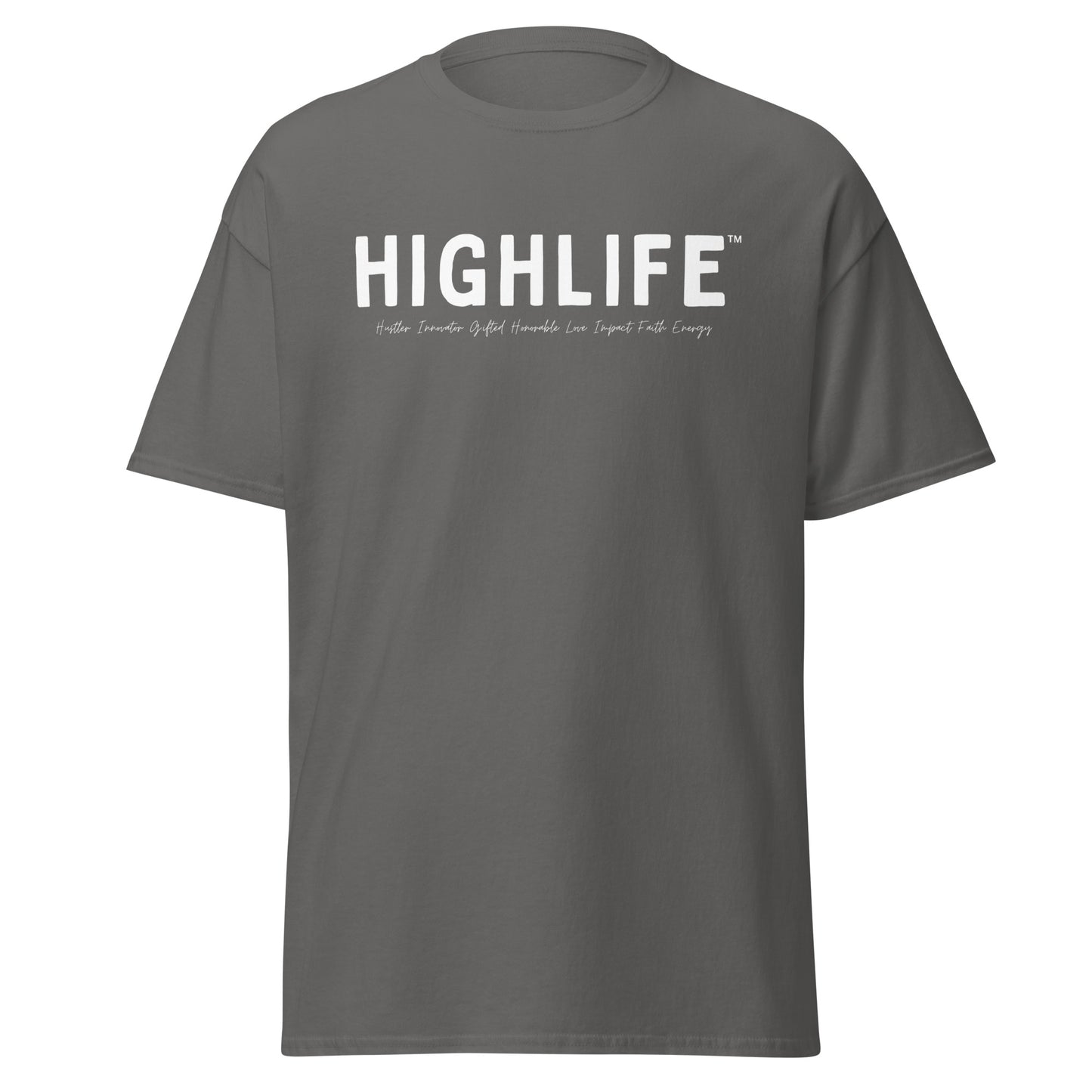 Highlife Men's Classic Tee in black showcasing the sleek, timeless design charcoal