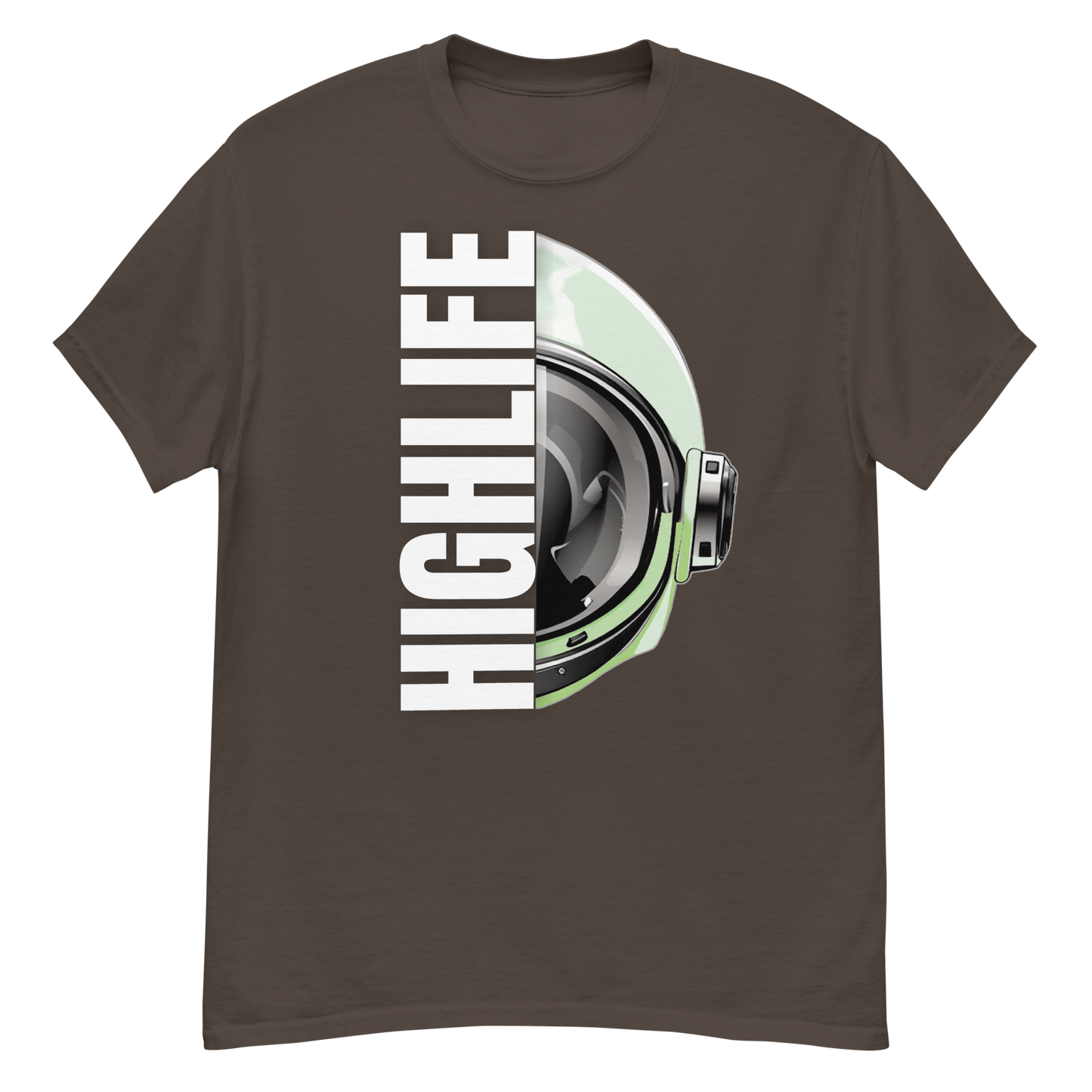 Limited Edition Highlife Astronaut T-Shirt front view with cosmic design Chocolate