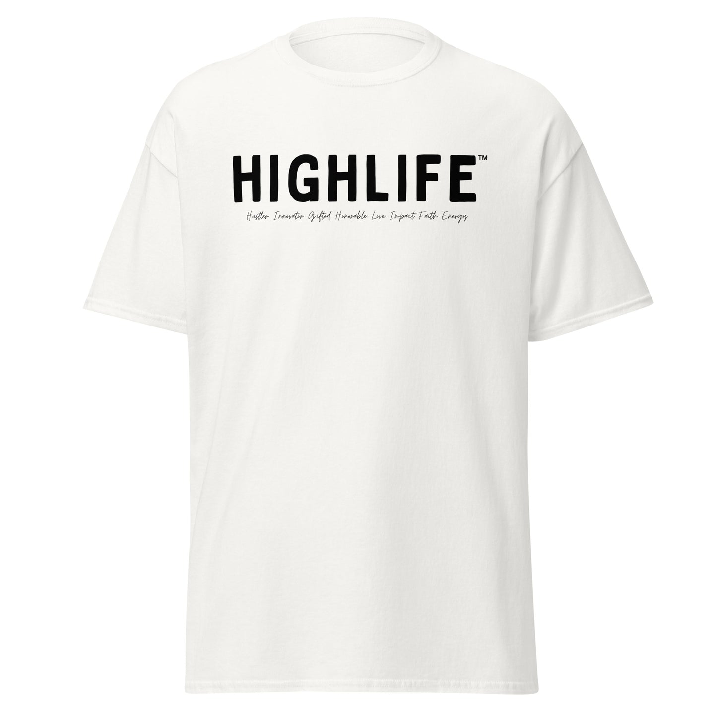 Highlife Men's Classic Tee in black showcasing the sleek, timeless design white