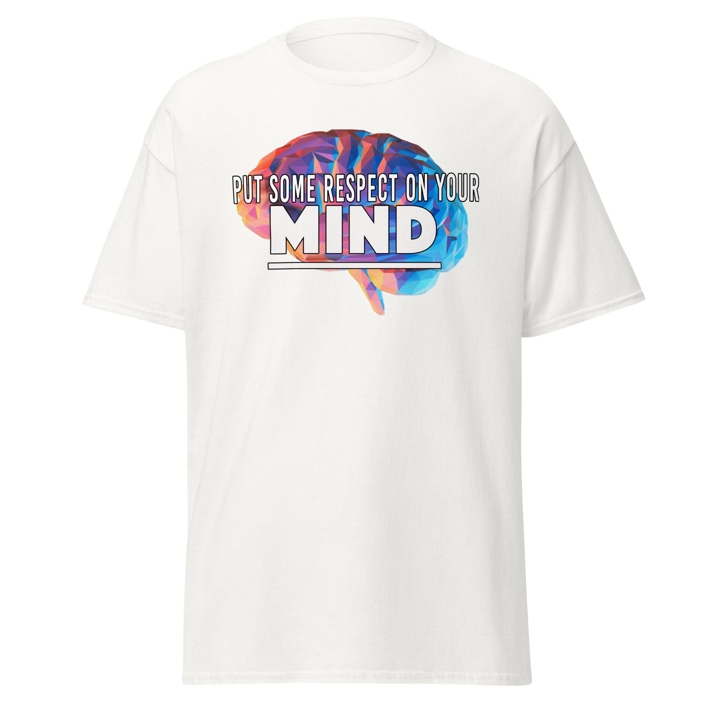 Put Some Respect On Your Mind T-Shirt Front View with Inspirational Quote White