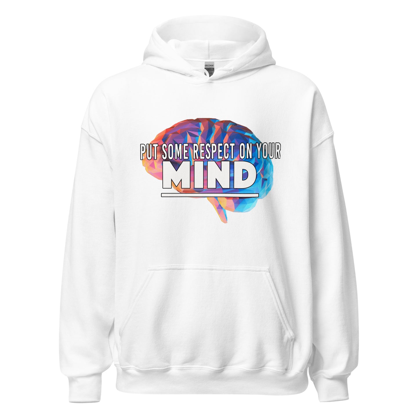 Respect Your Mind Hoodie Front View Featuring Bold Statement white